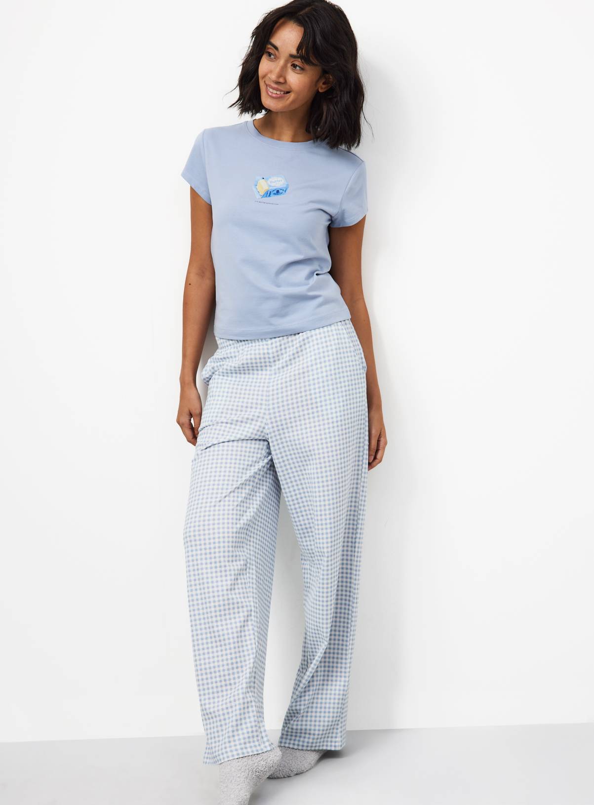 Butter Logo Baby Tee & Gingham Pyjama Bottoms S - Image 2