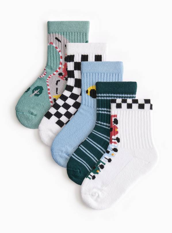 Transport Print Ankle Socks 5 Pack 6-8.5 Infant