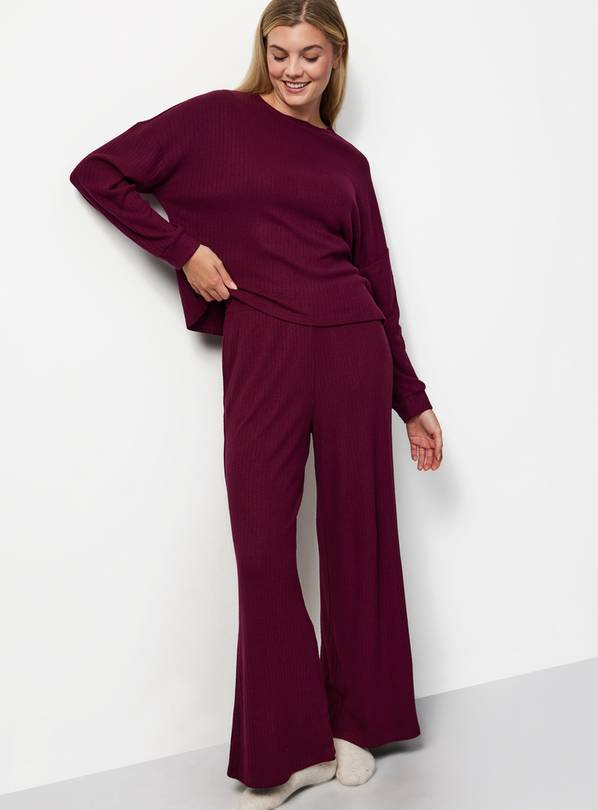 Burgundy Ribbed Wide Leg Co-ord  Pyjama Bottoms M