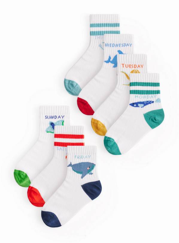 White Sea Animal Print Socks 7 Pack 12.5-3.5