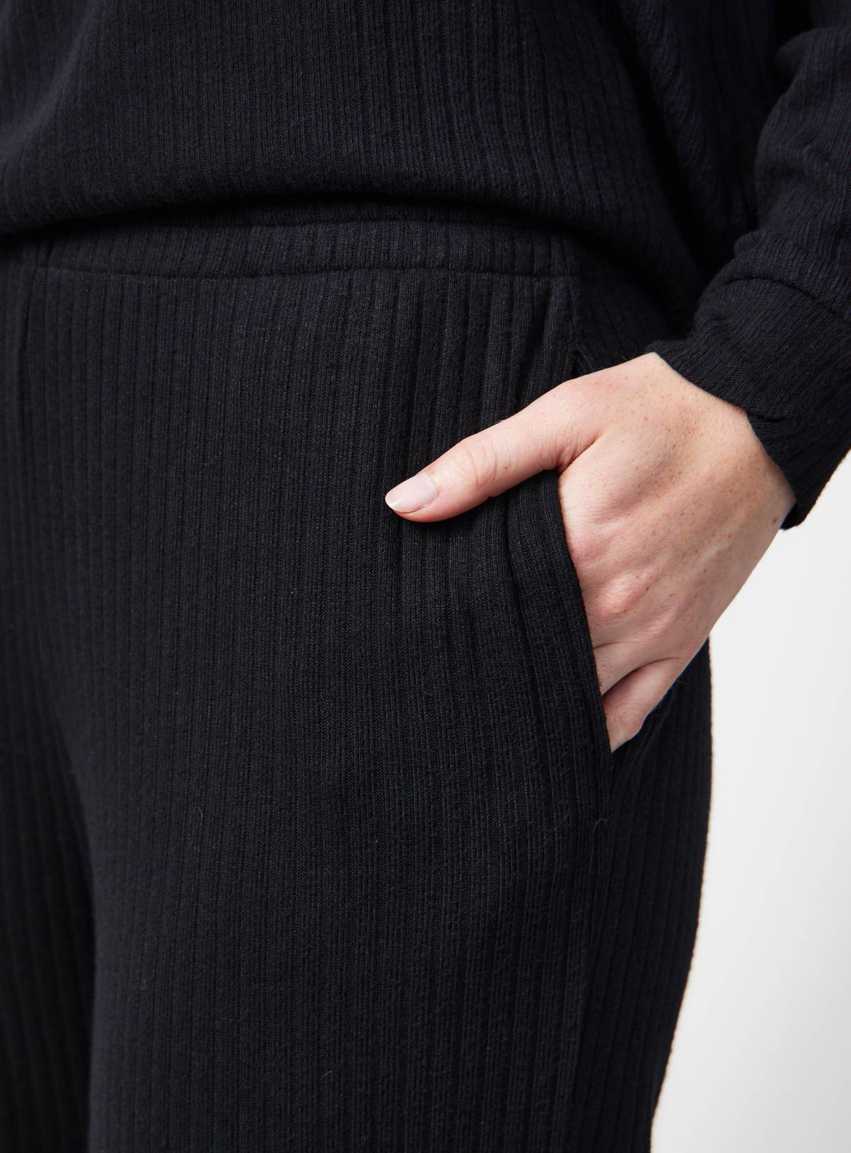 Black Ribbed Wide Leg Pyjama Co-ord Bottoms L - Image 3