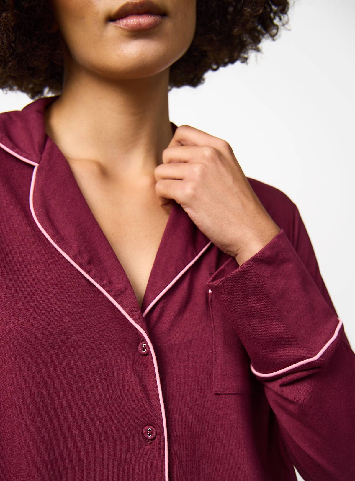 Burgundy Pink Piping Detail Traditional Pyjamas XS - Image 3