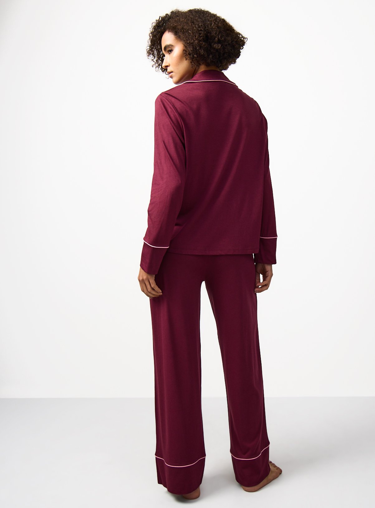 Burgundy Pink Piping Detail Traditional Pyjamas XS - Image 4 thumbnail