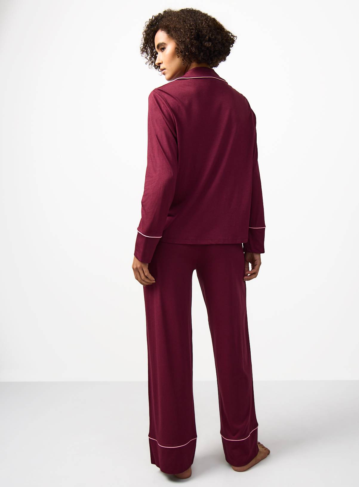 Burgundy Pink Piping Detail Traditional Pyjamas XS - Image 4