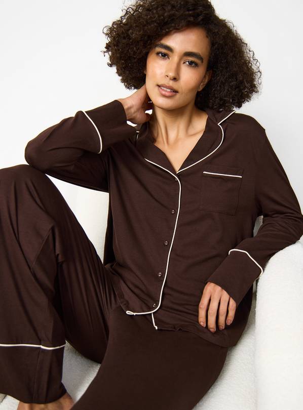 Brown Cream Piping Traditional Pyjamas L