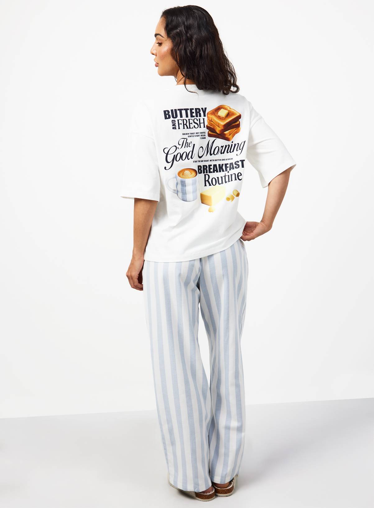 Buttery Toast Logo T-Shirt & Stripe Pyjama Set L - Image 4