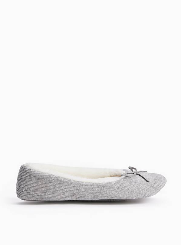Grey Textured Sparkle Ballerina Slippers 6