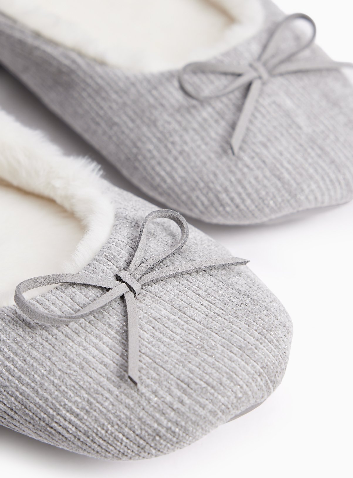 Grey Textured Sparkle Ballerina Slippers 7 - Image 2 thumbnail