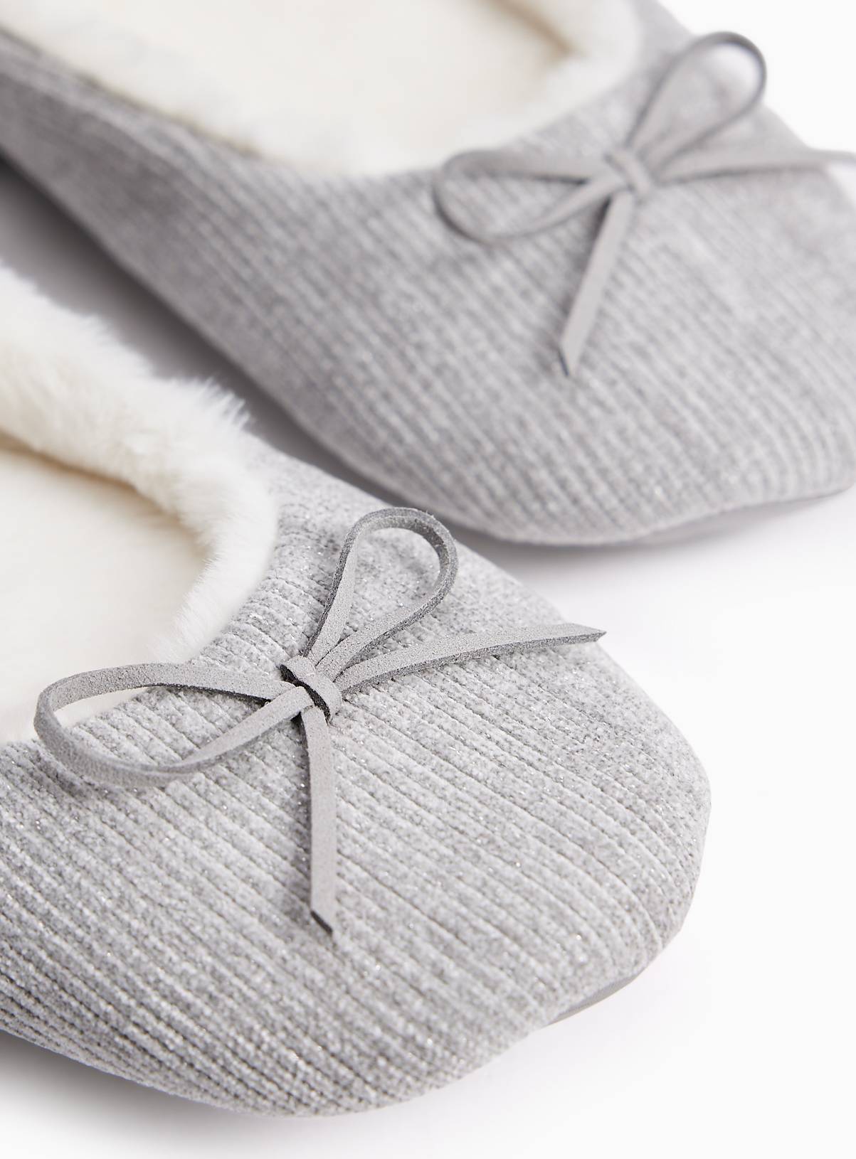 Grey Textured Sparkle Ballerina Slippers 7 - Image 2