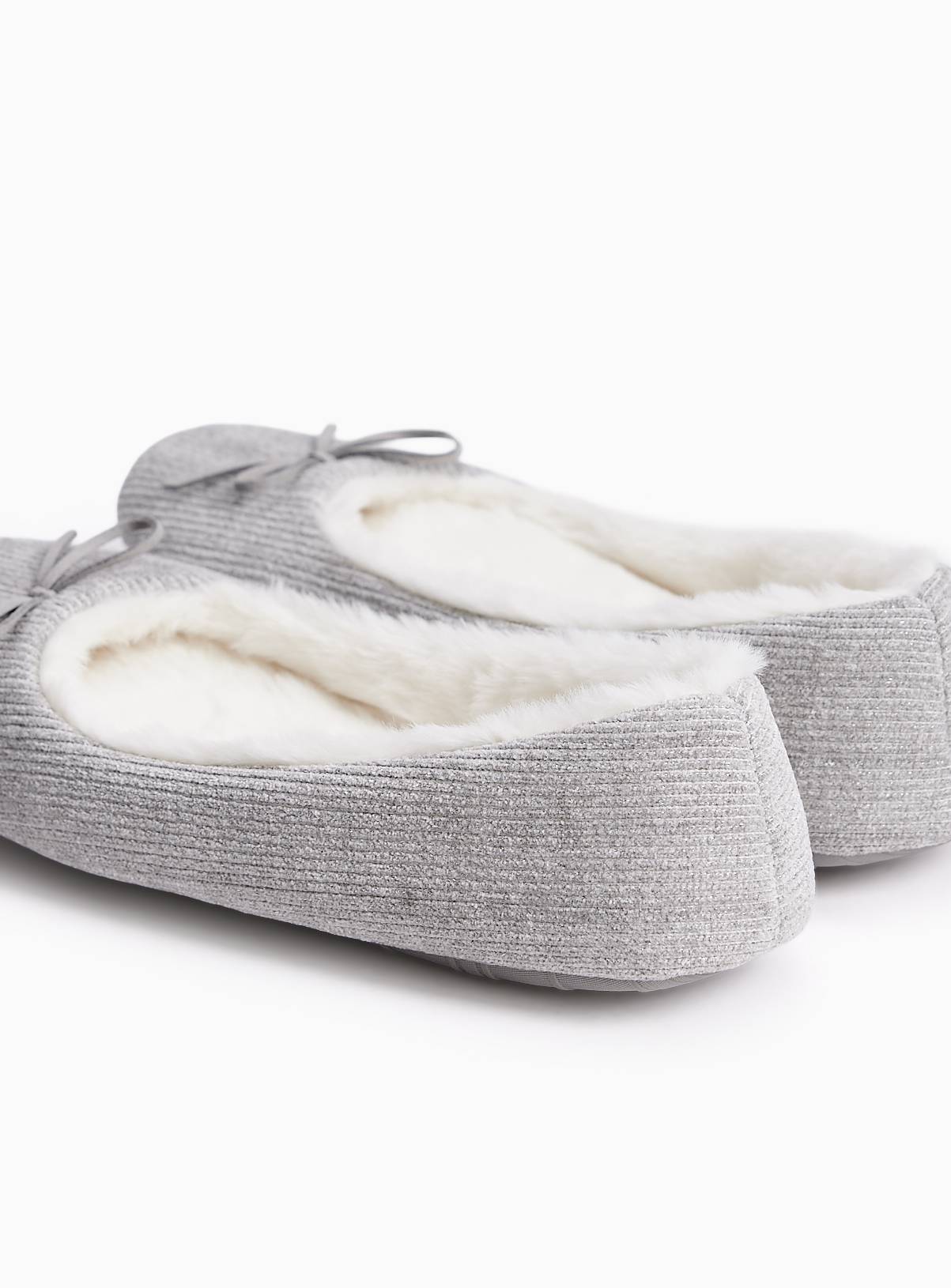 Grey Textured Sparkle Ballerina Slippers 7 - Image 3