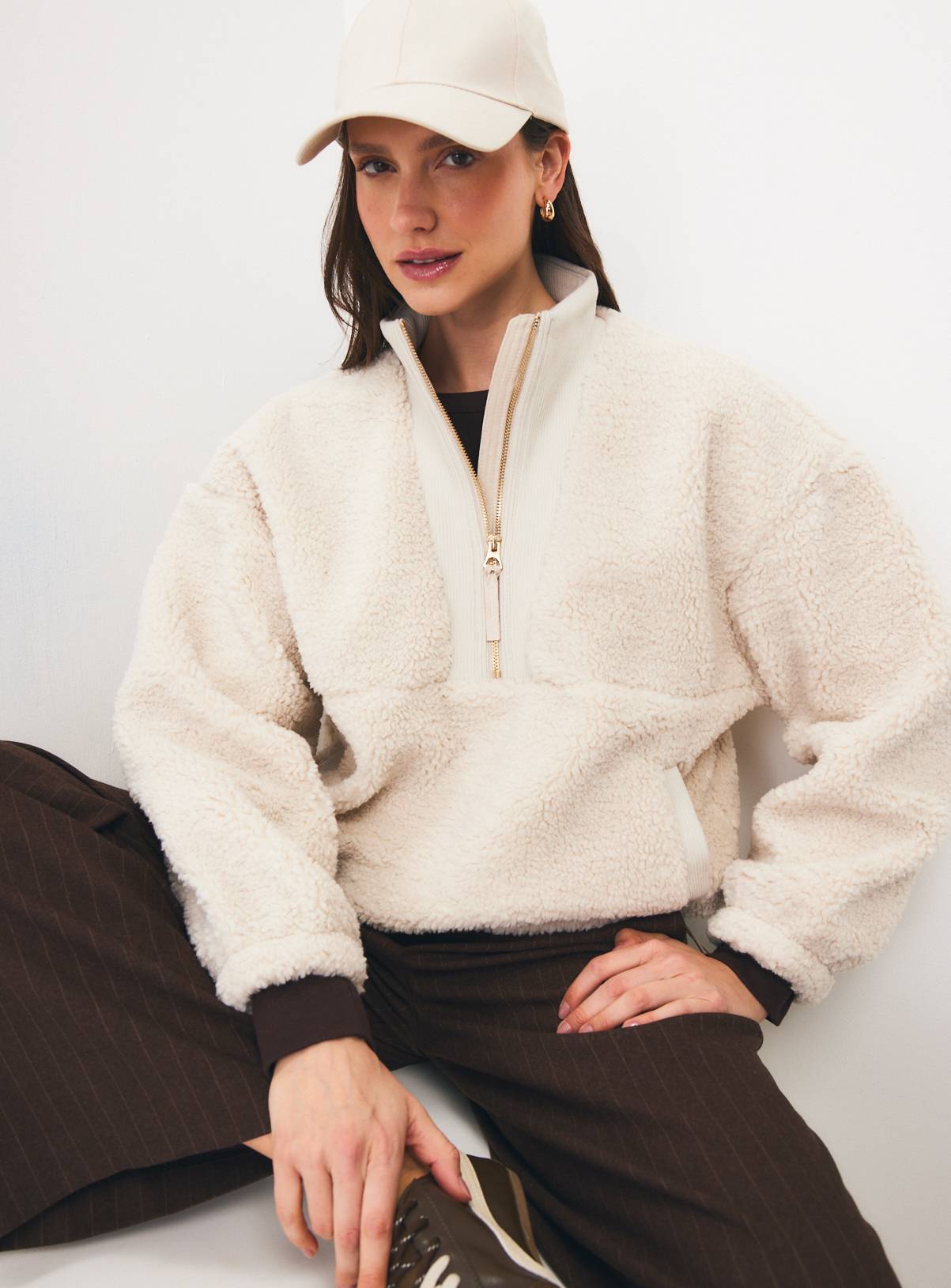 Cream Borg Fleece Half-Zip Jacket XXL - Image 1