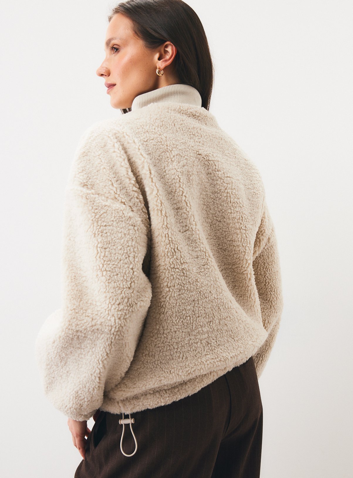 Cream Borg Fleece Half-Zip Jacket XXL - Image 4 thumbnail