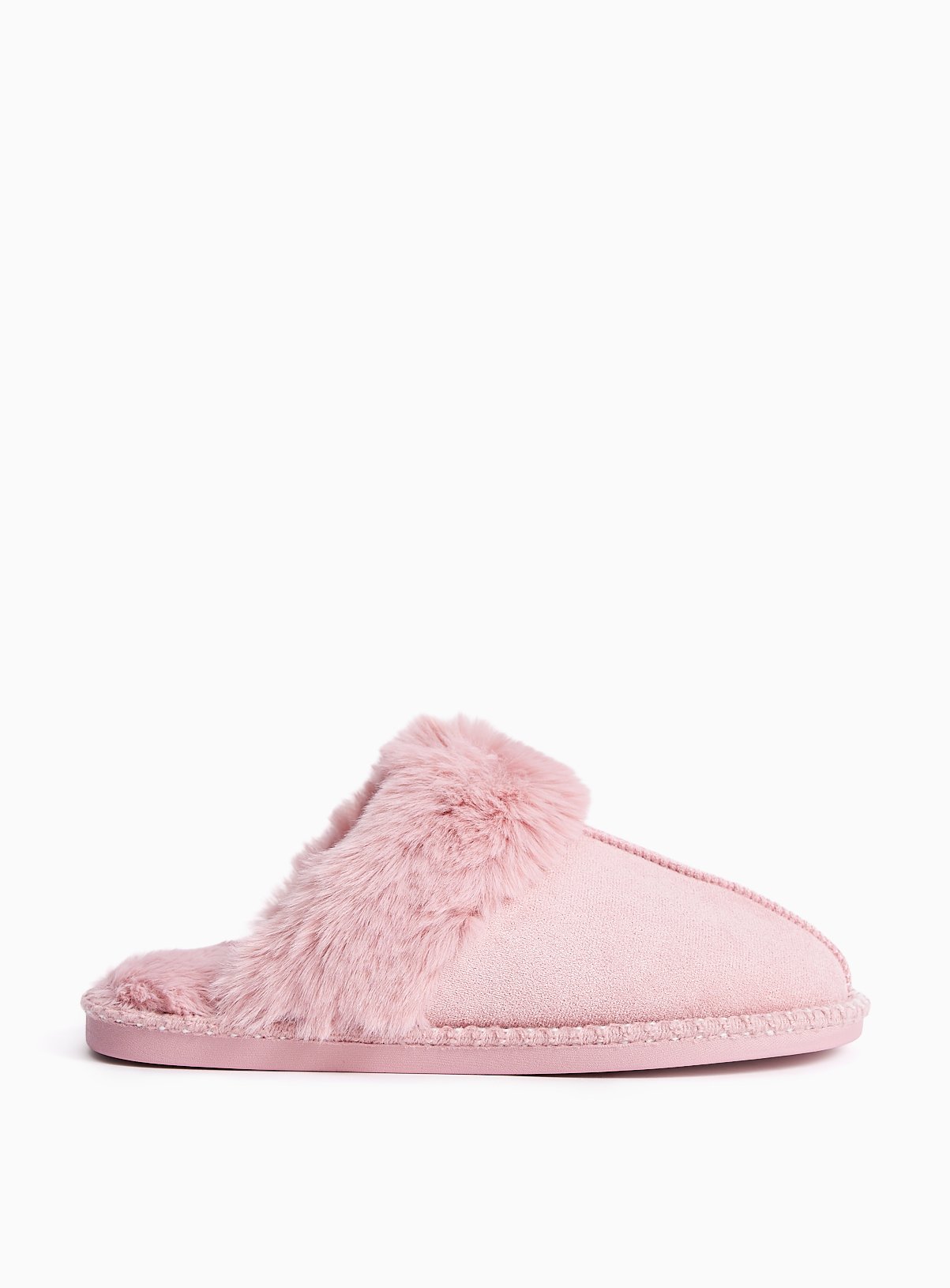 Pink Faux Fur Trim Mule Slippers L - Image 2 thumbnail