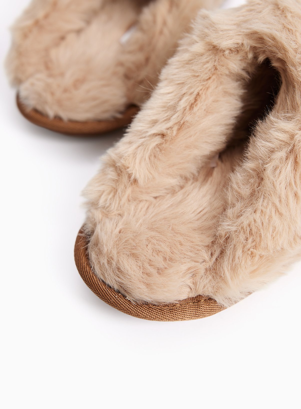 Tan Suede Fur Trim Mule Slippers M - Image 4 thumbnail