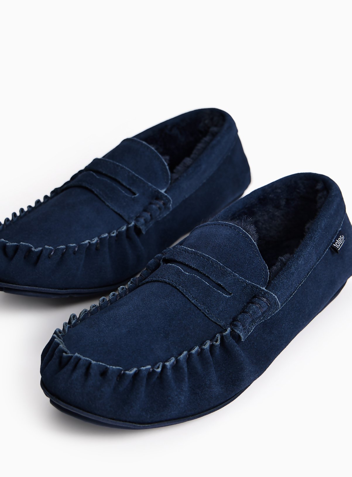 Navy Suede Moccasin Slippers 7 - Image 2 thumbnail