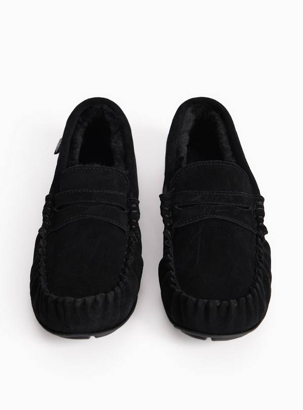 Black Suede Moccasin Slippers 7
