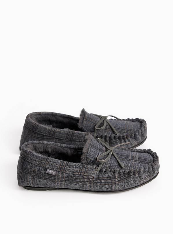 Grey Herringbone Moccasin Slippers 10