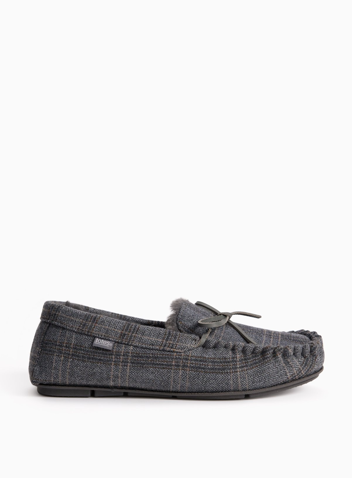 TOTES Grey Herringbone Moccasin Slippers 10 - Image 2 thumbnail