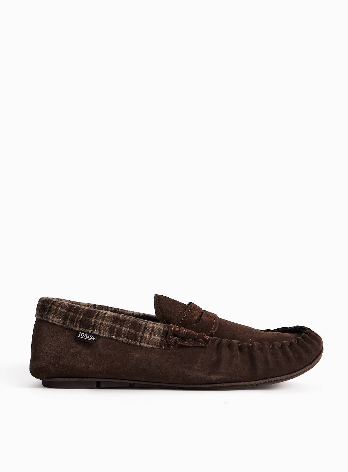 Brown Check Trim Suede Moccasin Slippers 10 - Image 2