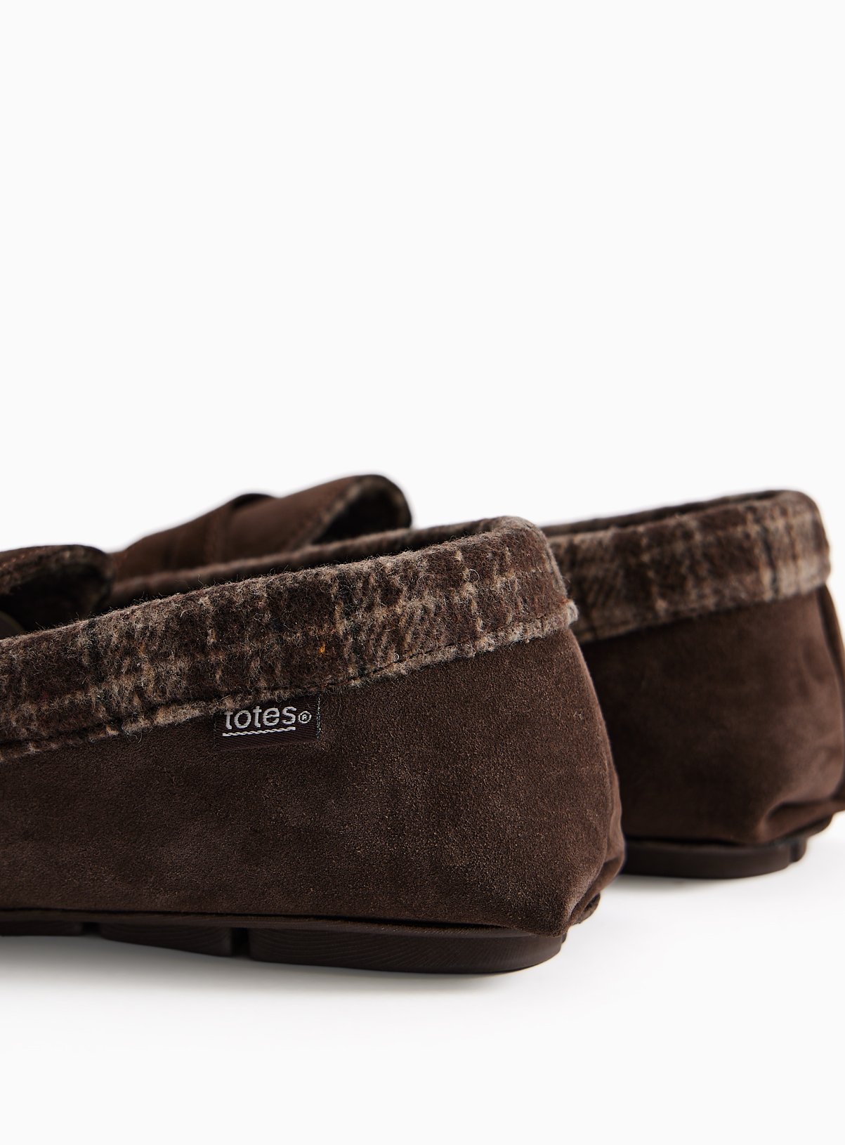 Brown Check Trim Suede Moccasin Slippers 10 - Image 4 thumbnail