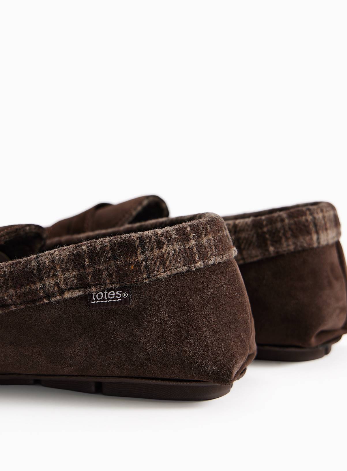Brown Check Trim Suede Moccasin Slippers 10 - Image 4