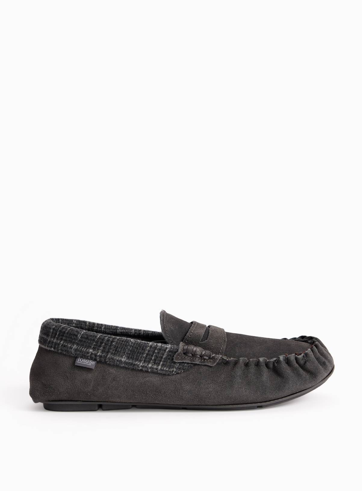 Charcoal Check Trim Moccasin Slippers 9 - Image 2