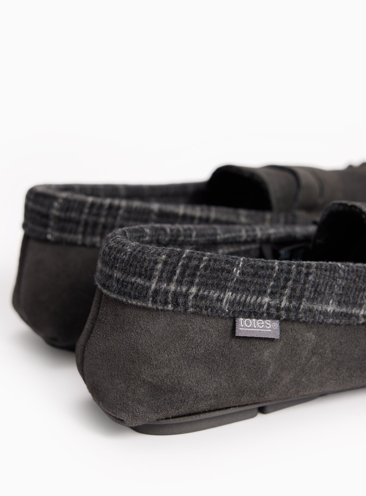 Charcoal Check Trim Moccasin Slippers 9 - Image 4 thumbnail