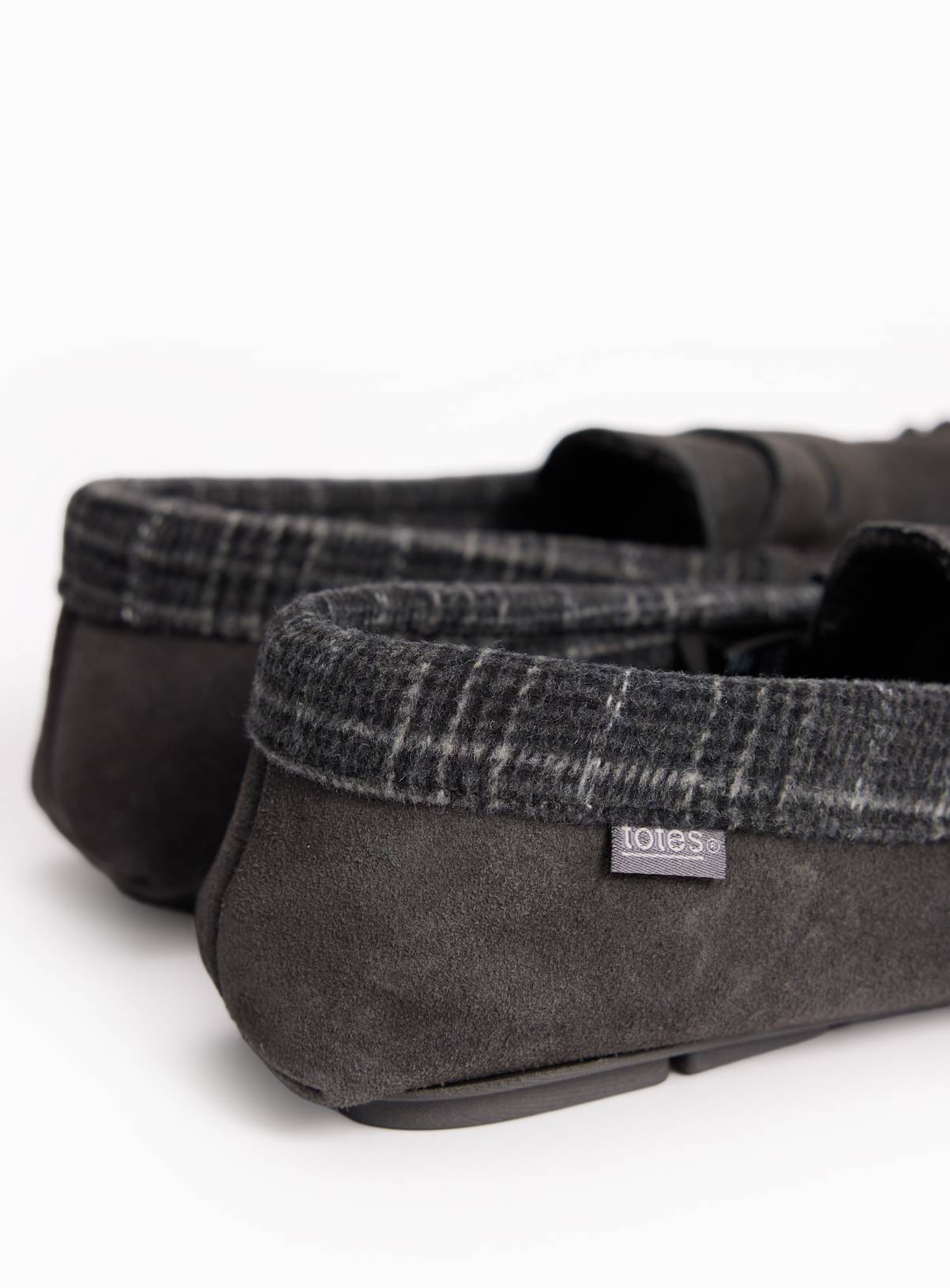 Charcoal Check Trim Moccasin Slippers 9 - Image 4