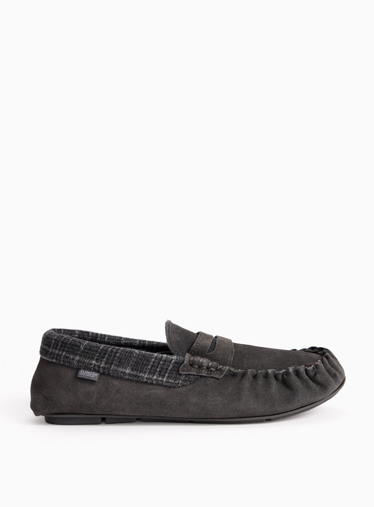 TOTES Charcoal Check Trim Moccasin Slippers 12 - Image 2 thumbnail
