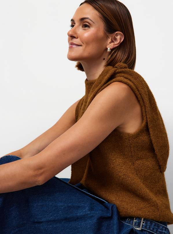Tan Scarf Vest Knit Top 18