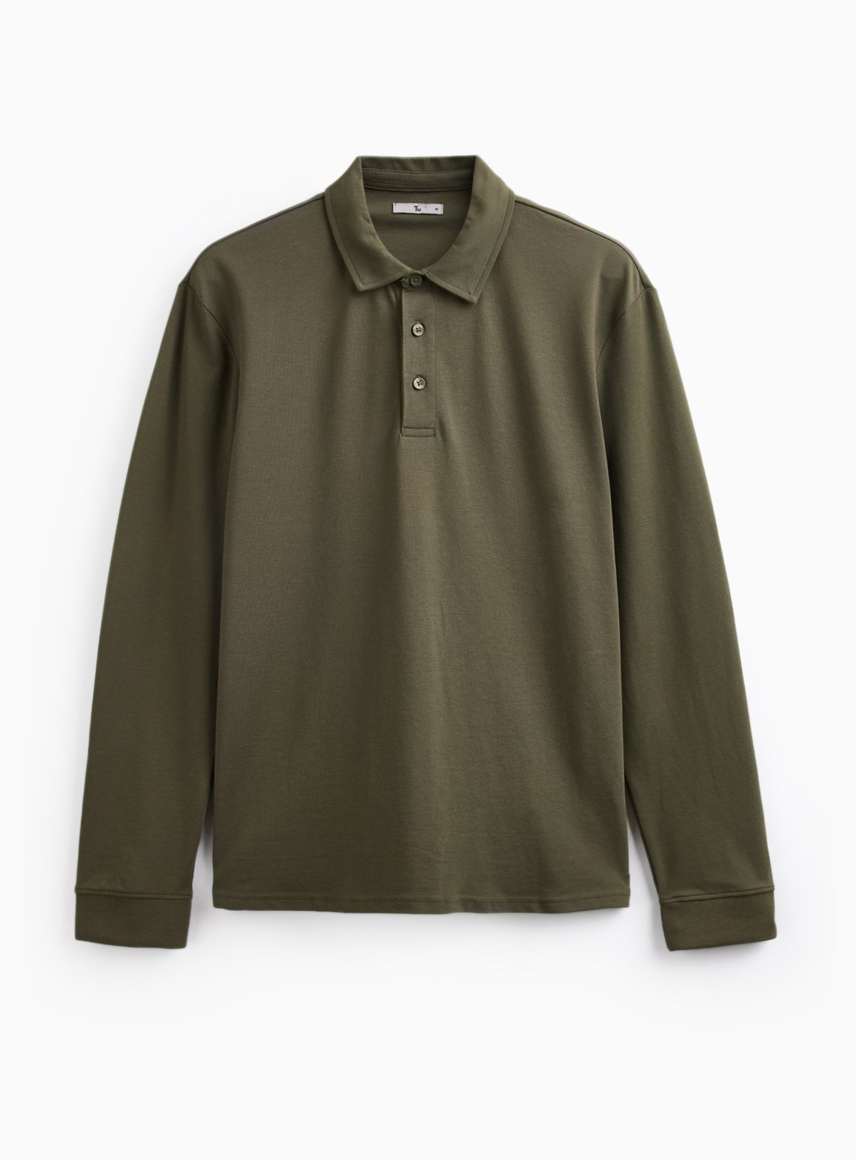 Khaki Pique Long Sleeve Polo Shirt S - Image 3 thumbnail