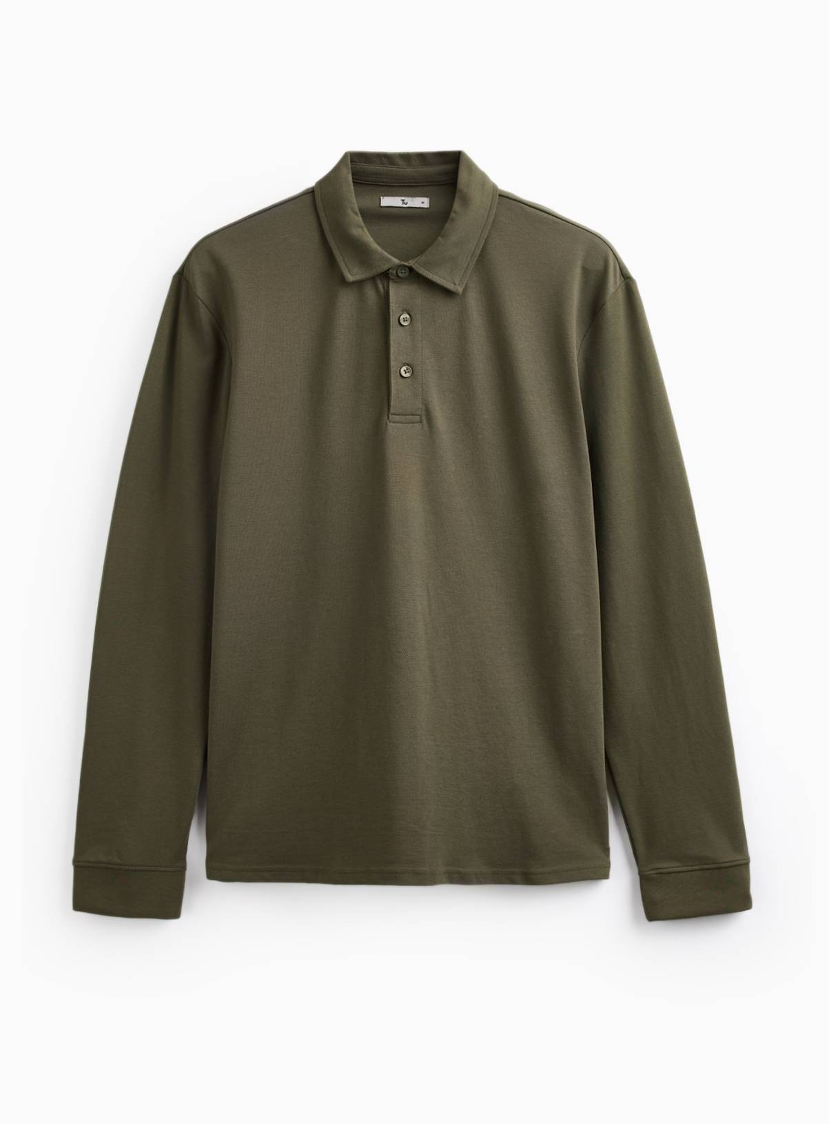 Khaki Pique Long Sleeve Polo Shirt S - Image 3