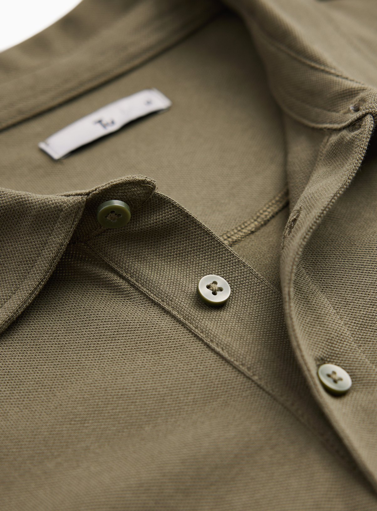 Khaki Pique Long Sleeve Polo Shirt S - Image 4 thumbnail