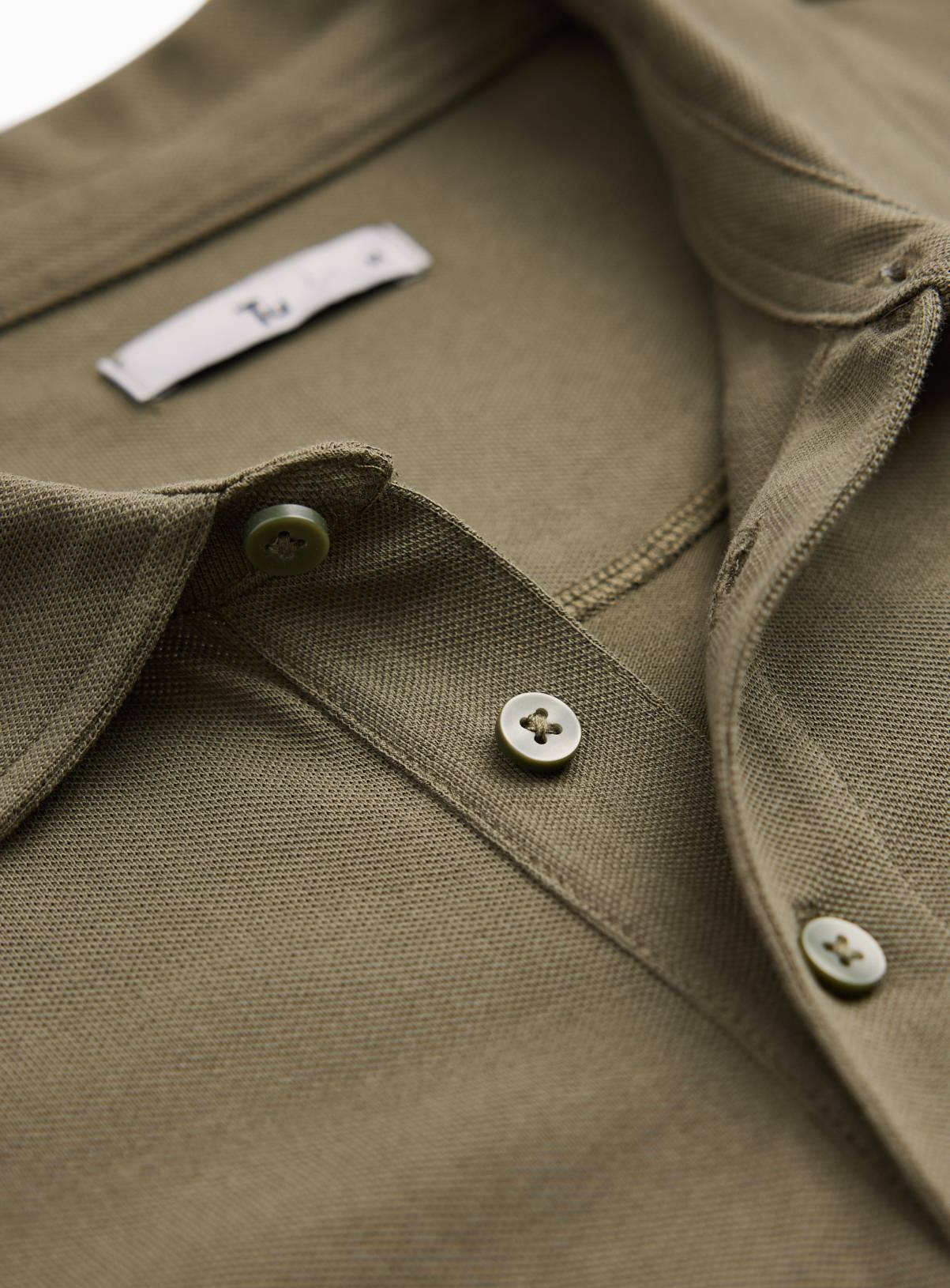 Khaki Pique Long Sleeve Polo Shirt S - Image 4