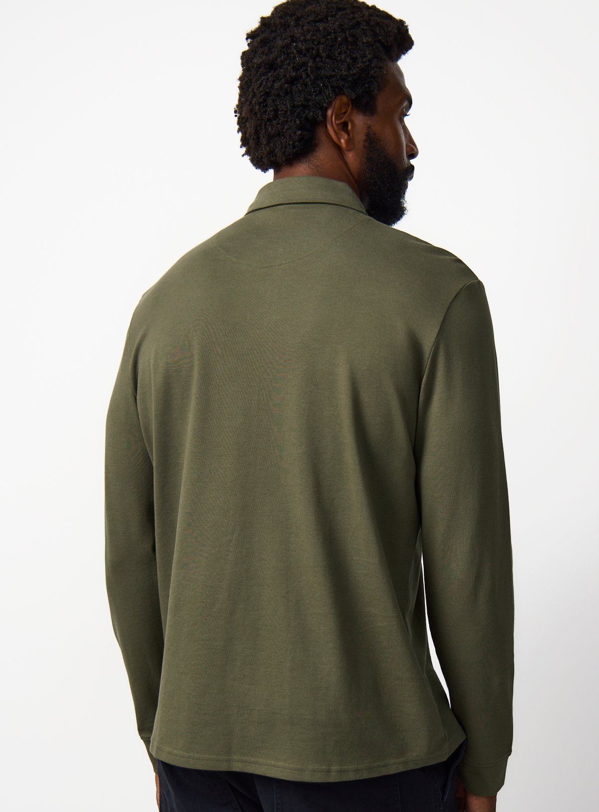 Khaki Pique Long Sleeve Polo Shirt S - Image 5 thumbnail