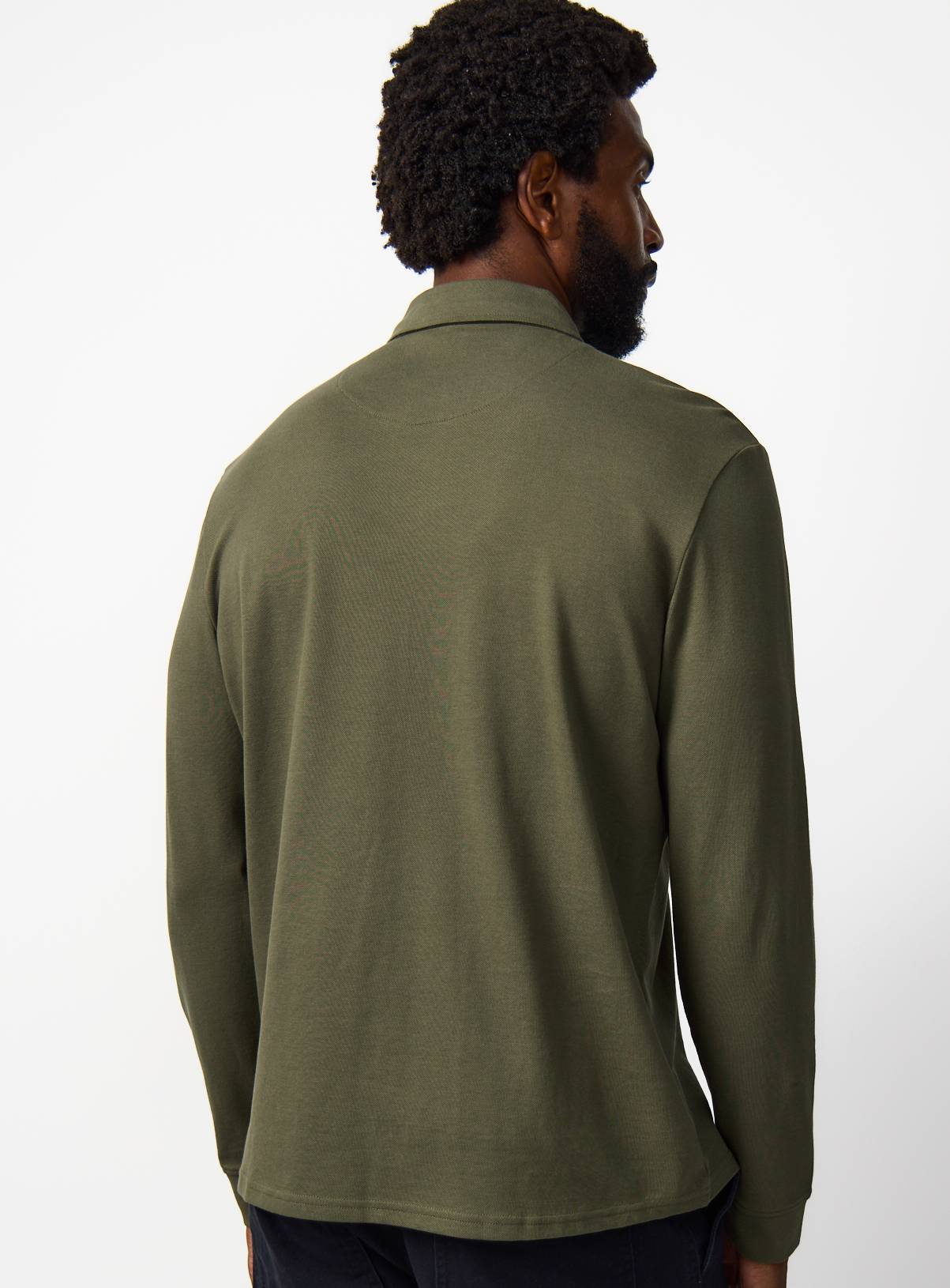 Khaki Pique Long Sleeve Polo Shirt S - Image 5