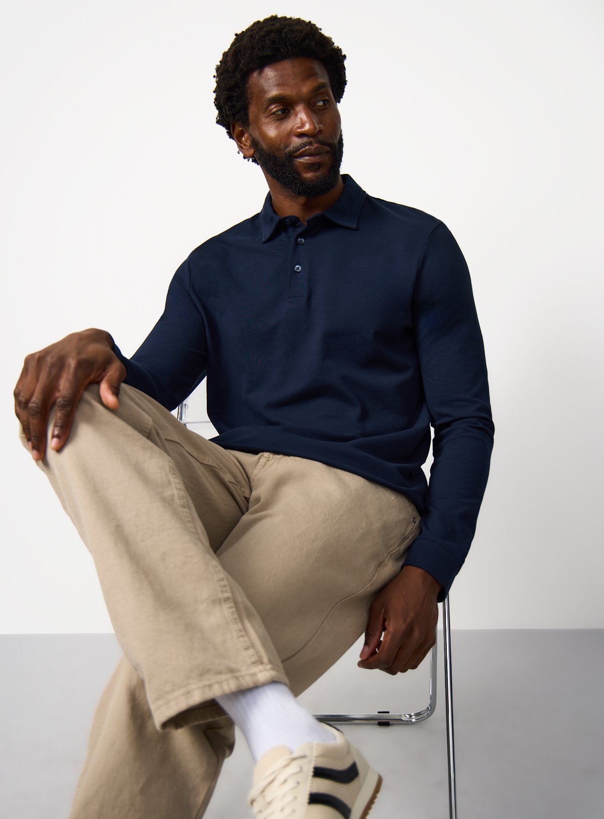 Navy Pique Long Sleeve Polo Shirt XL - Image 2 thumbnail