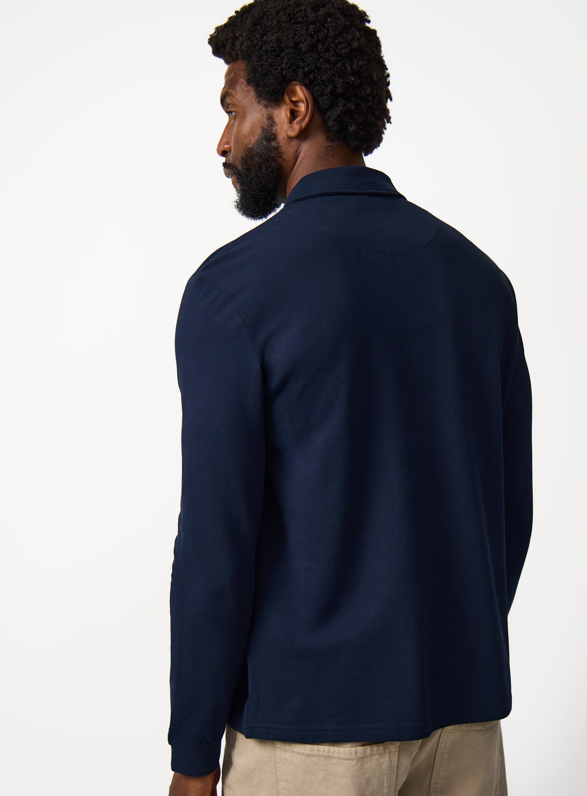 Navy Pique Long Sleeve Polo Shirt XL - Image 6 thumbnail