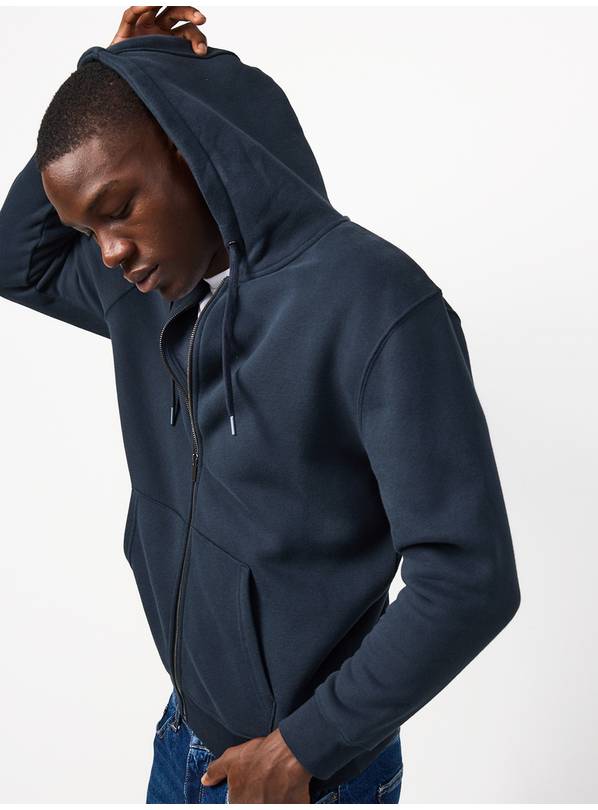 Navy Cotton Rich Zip Through Hoodie L