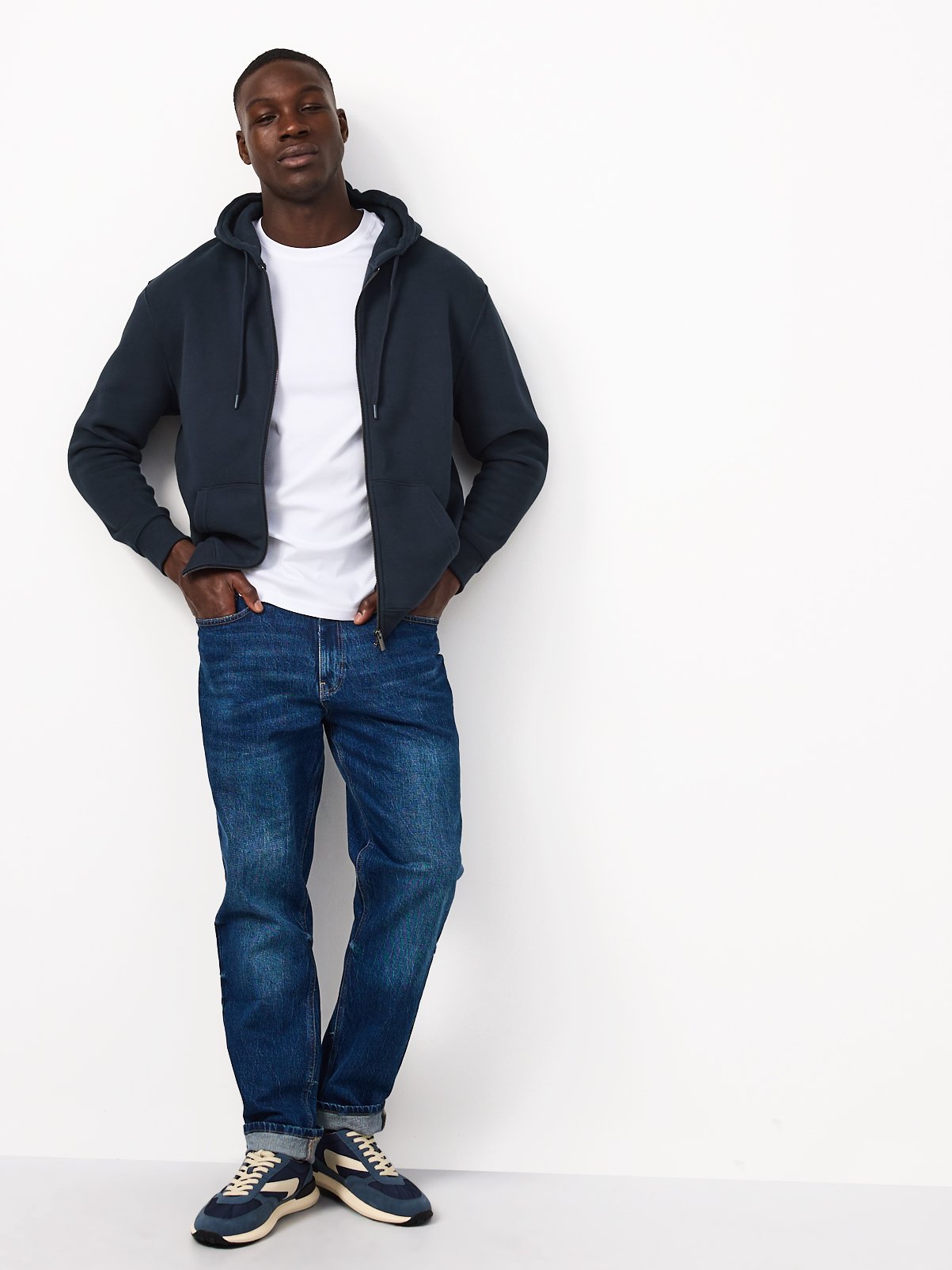 Navy Cotton Rich Zip Through Hoodie M - Image 2 thumbnail