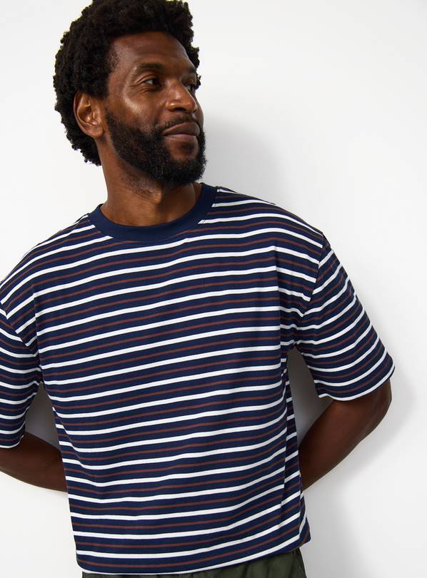 Navy Stripe Print Relaxed Fit T-Shirt XXXL