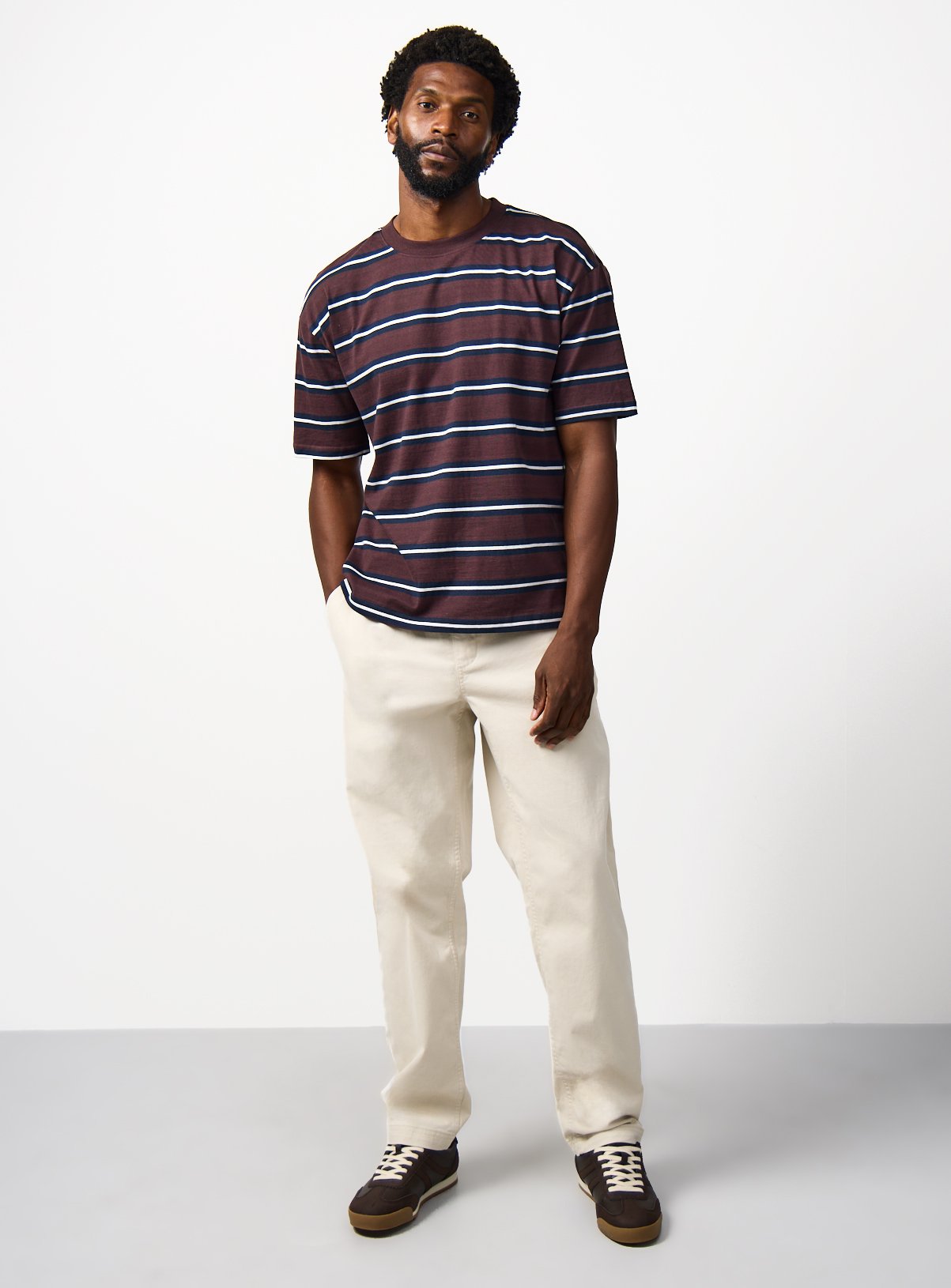 Brown Stripe Print Relaxed Fit T-Shirt XXL - Image 2 thumbnail