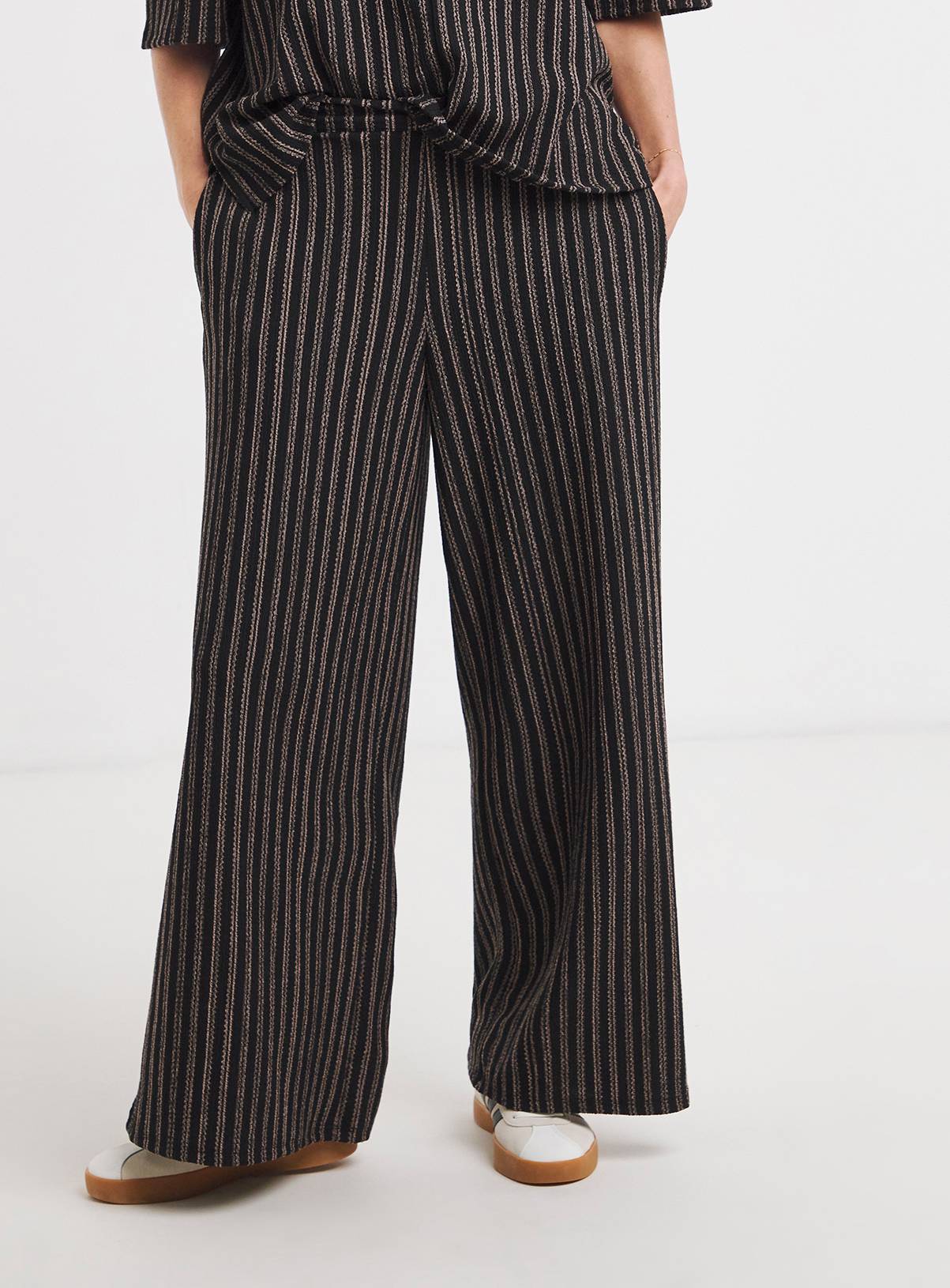 JD WILLIAMS Textured Jersey Stripe Wide Leg Trouser 28 - Image 1