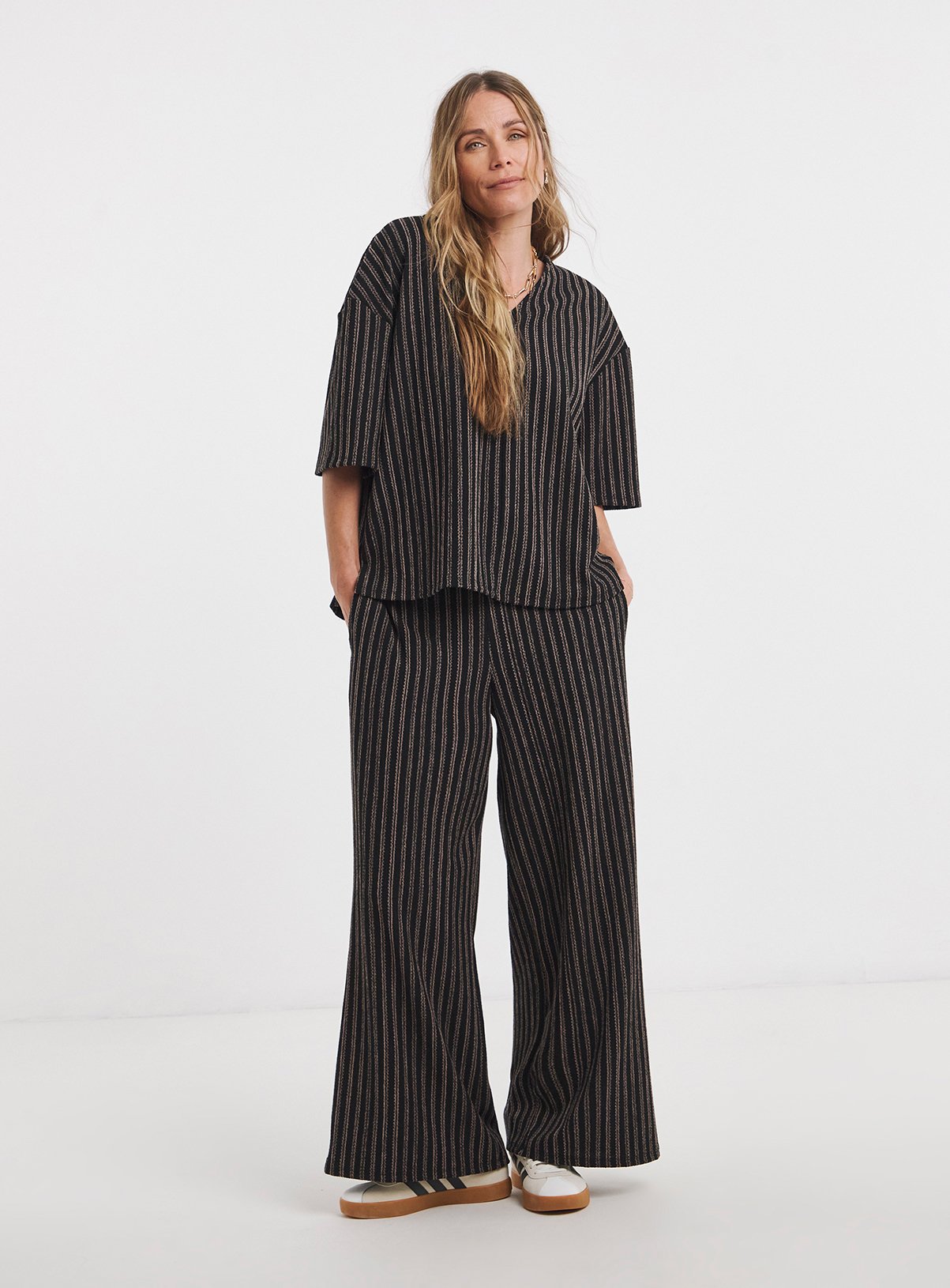 JD WILLIAMS Textured Jersey Stripe Wide Leg Trouser 28 - Image 3 thumbnail