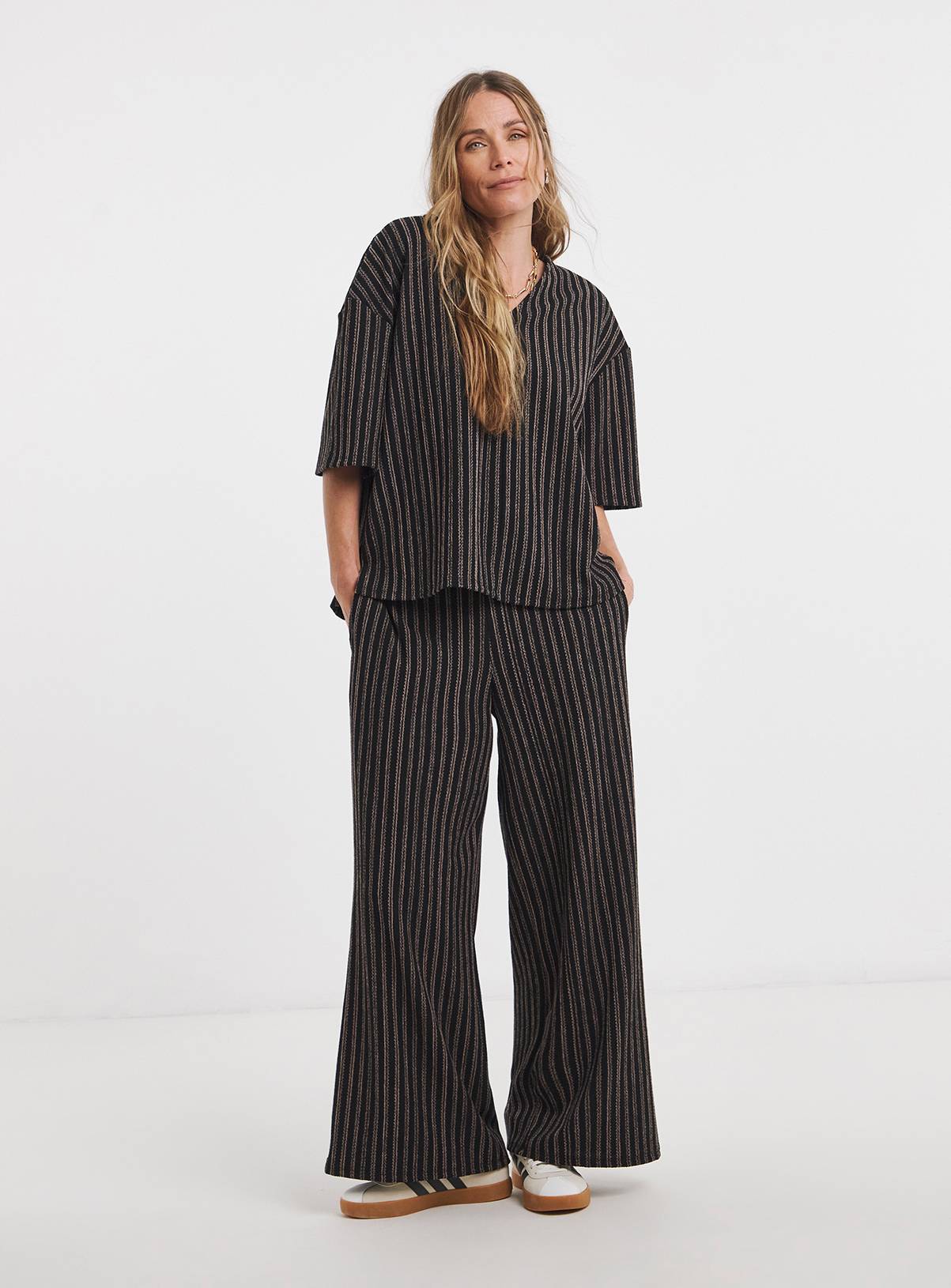 JD WILLIAMS Textured Jersey Stripe Wide Leg Trouser 28 - Image 3