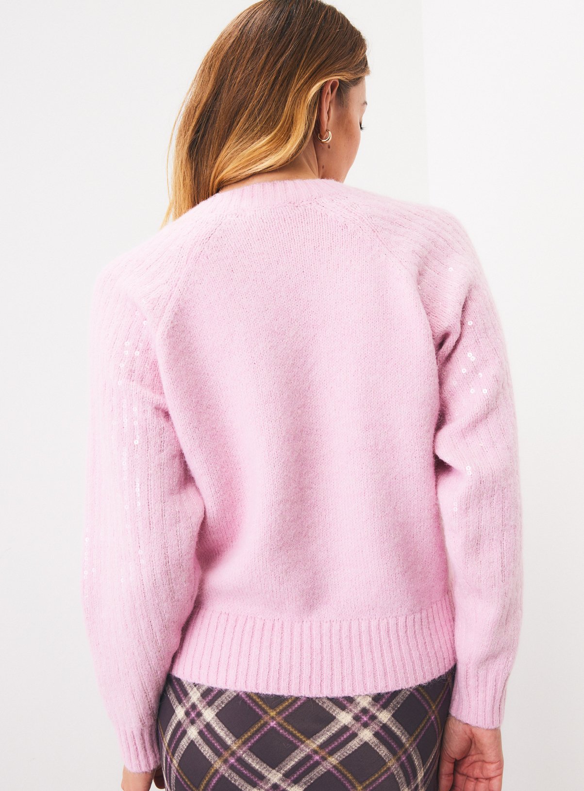 Pink Sequin Embroidered Crewneck Knitted Jumper M - Image 4 thumbnail