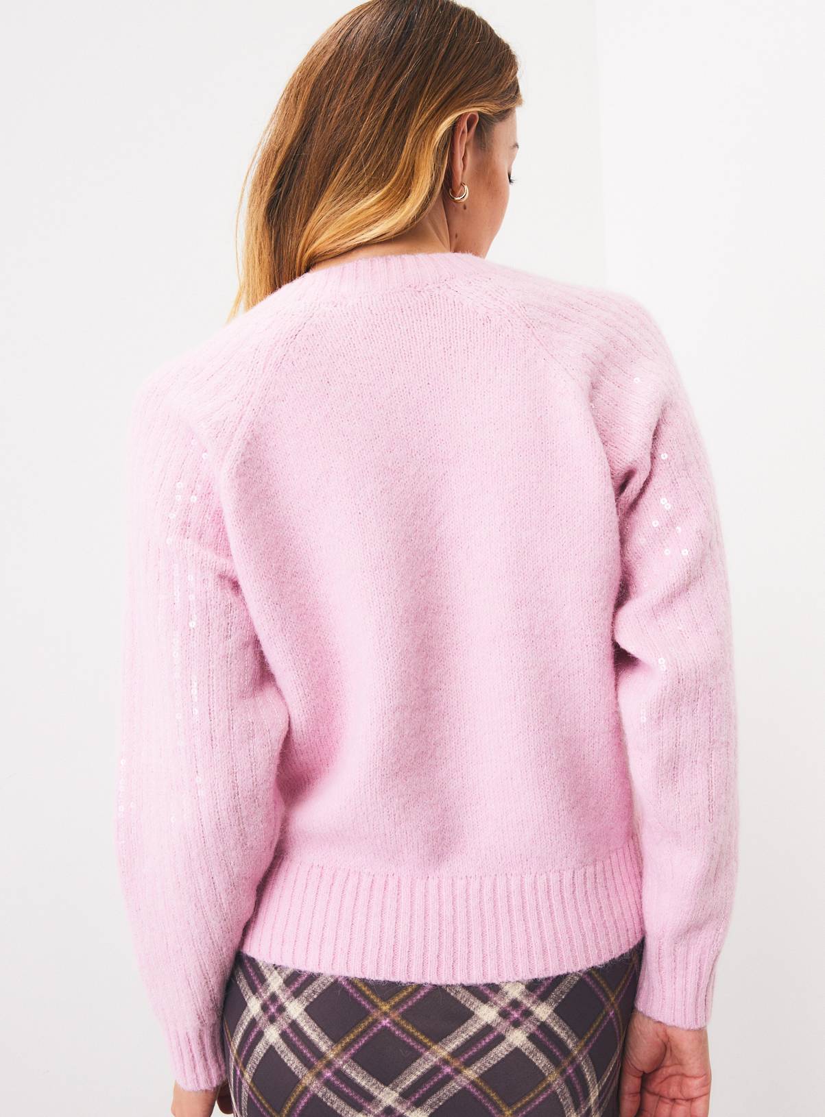 Pink Sequin Embroidered Crewneck Knitted Jumper M - Image 4