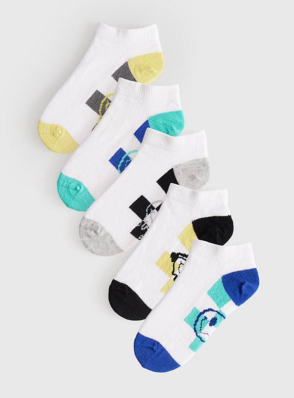 White Skater Print Trainer Socks 5 Pack 12.5-3.5