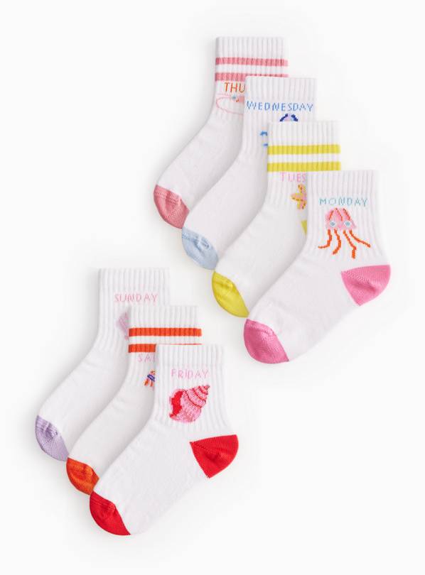 White Sea Animal Print Socks 7 Pack 4-5.5