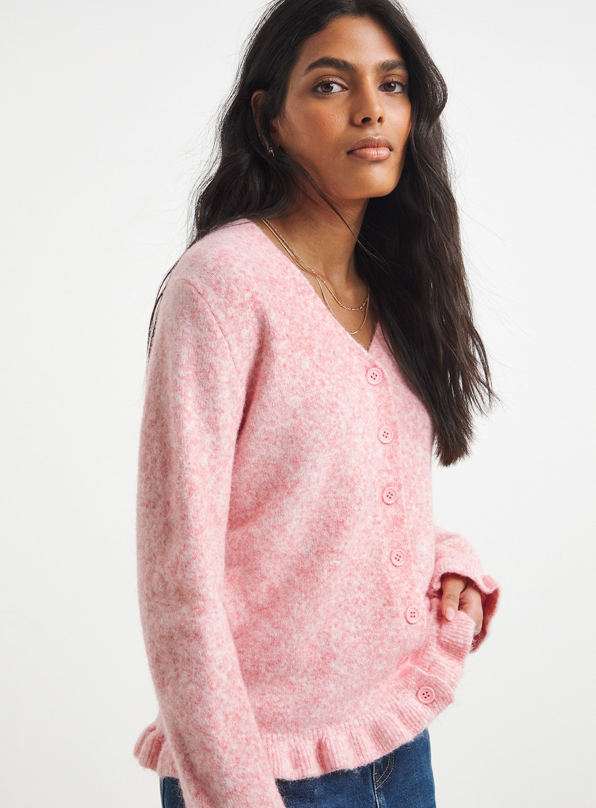 SIMPLY BE Frill Cardigan Pink 32-34 - Image 1 thumbnail